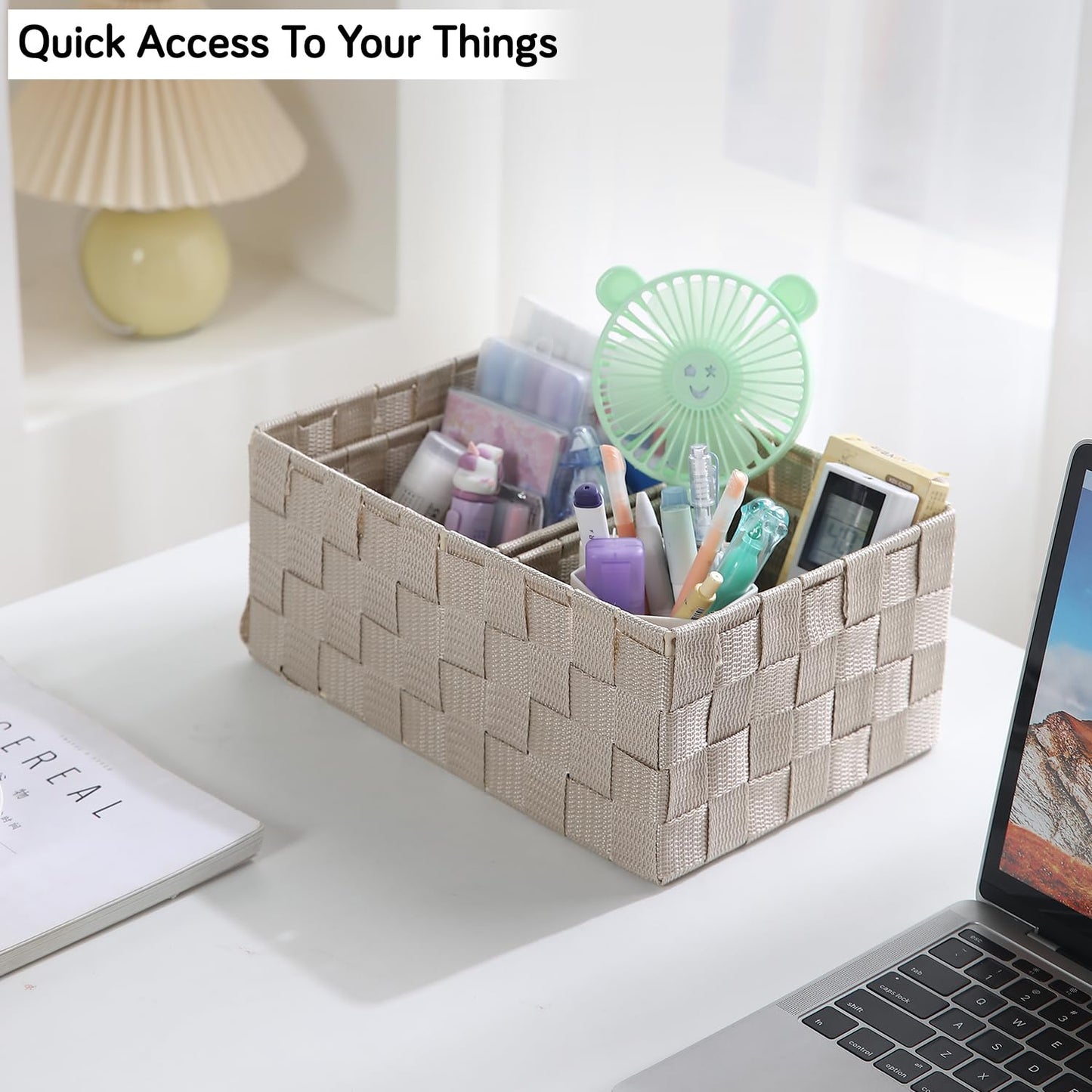 Nylon Storage Basket Desk Organizer, Beige