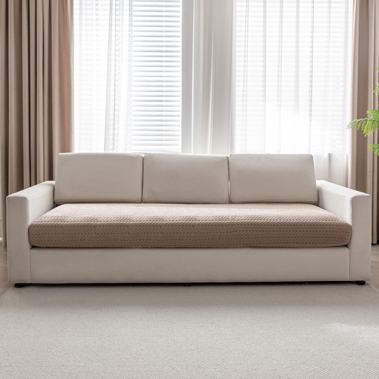Stretchable Thick Jacquard Textured Seat Couch Cushion Cover for 1/2/3 Seaters, Brown