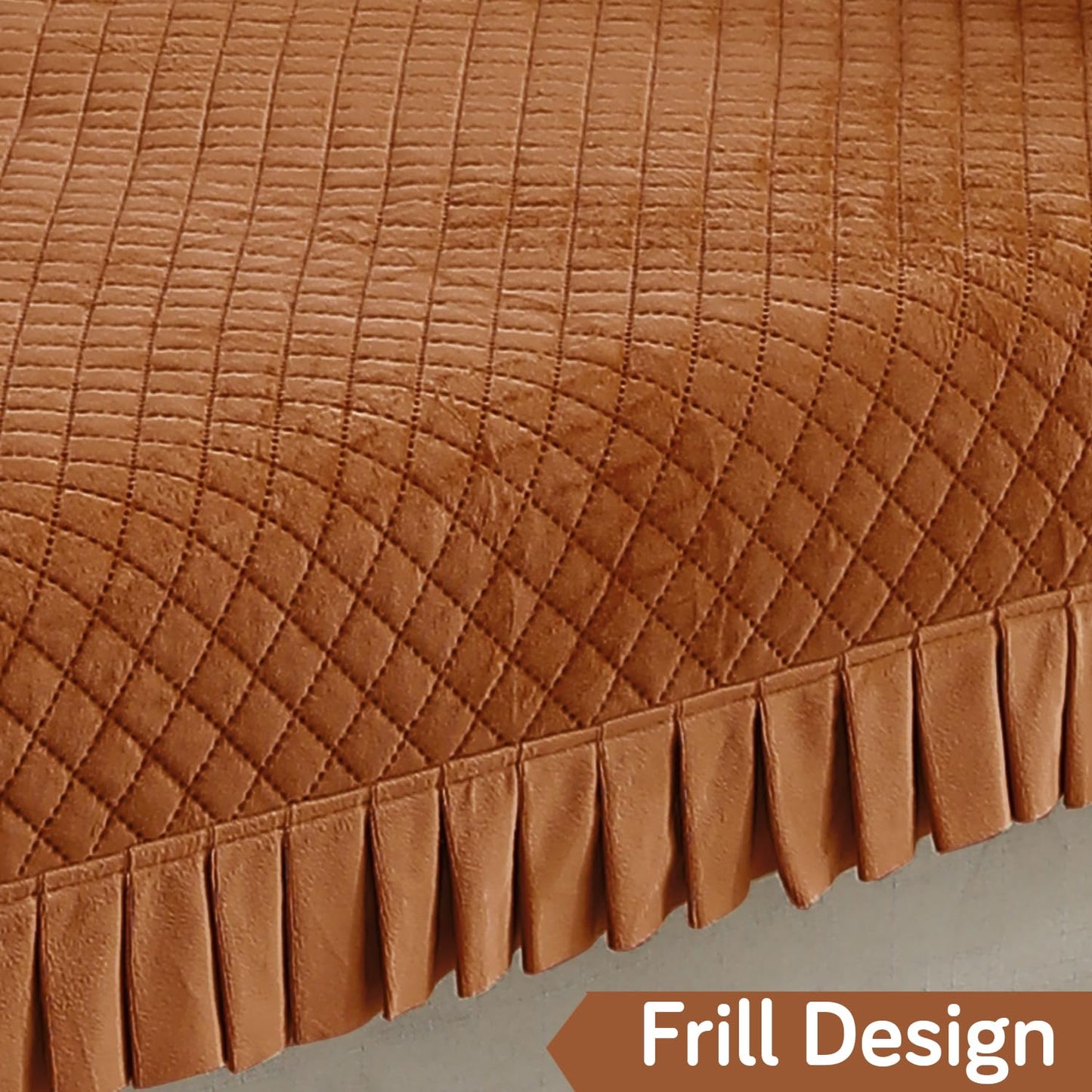 Holland Velvet Sofa Cover Seat Mat with Frill for 1/2/3 - Seater, Copper