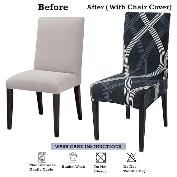 Dining chair before and after using Hokipo stretchable chair cover