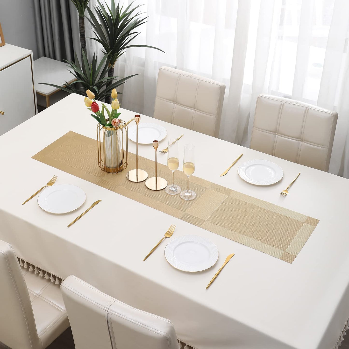 PVC Table Runner for Dinner and Coffee Table, Gold