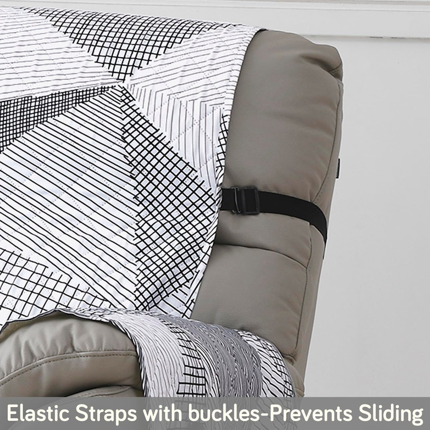 Quilted Recliner Water Repellent & Waterproof Cover for Small / Large - Snow White Black Geometry