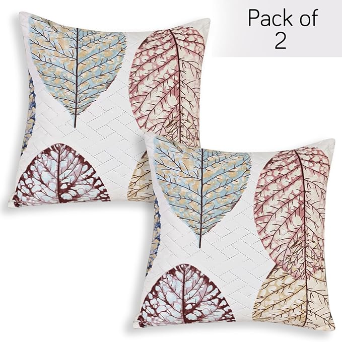 HOKIPO Quilted Sofa Cover Seat Mat for 1/2/3 Seater and Cushion Cover, Multicolor Linden Leaf
