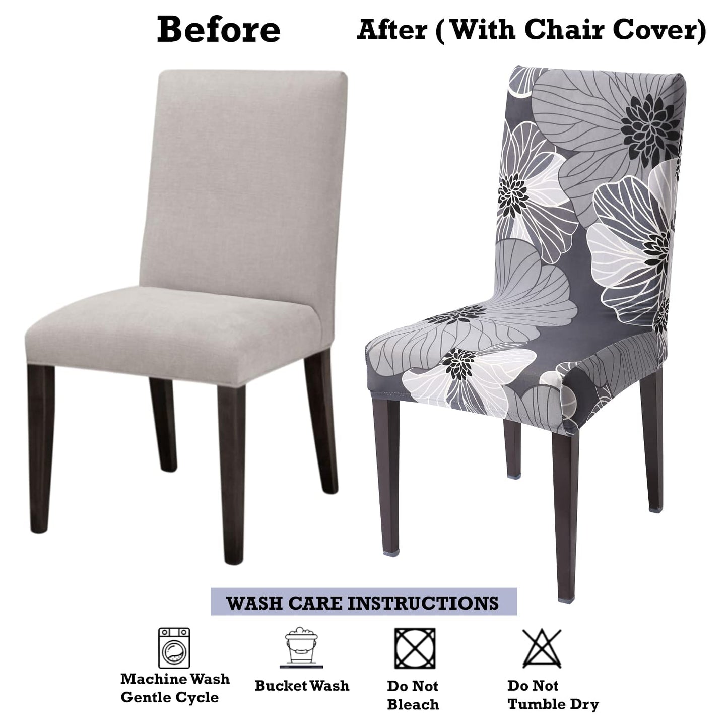 Elastic Stretchable Dining Chair Cover, Grey Hibiscus