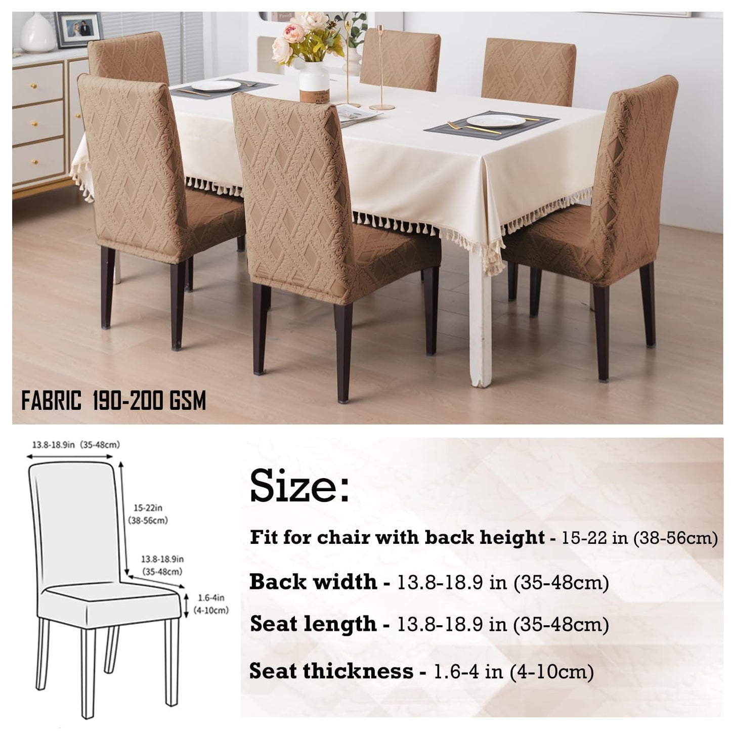 Chair Cover Set of 1/2/4/6, 190 GSM Jacquard, Brown