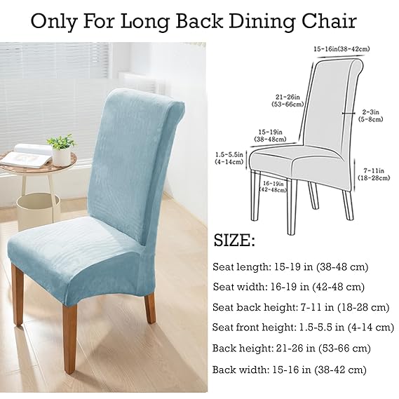 Elastic Stretchable Premium Velvet Long Back Dining Chair Cover, Sky Blue