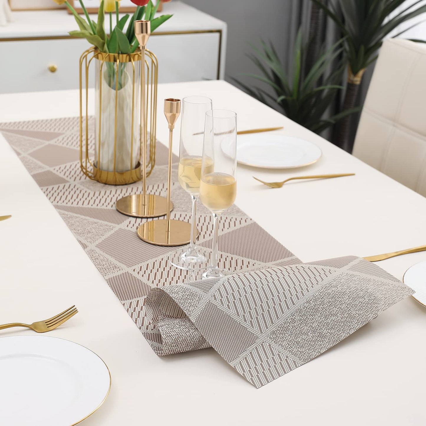 PVC Table Runner, Abstract Beige