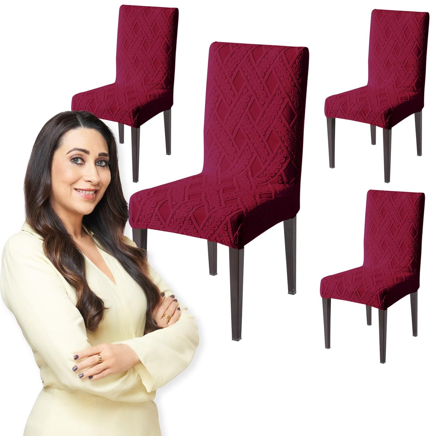 Chair Cover Set of 1/2/4/6, 190 GSM Jacquard, Maroon