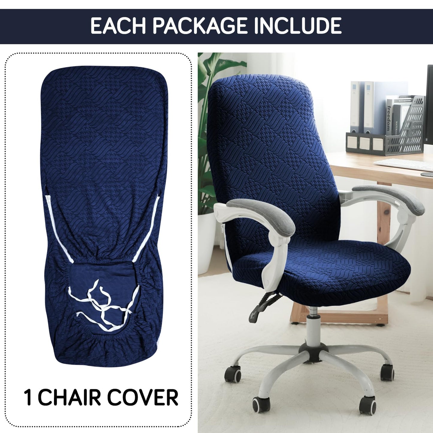 170GSM Stretchable Jacquard Office Chair Cover, Navy Blue