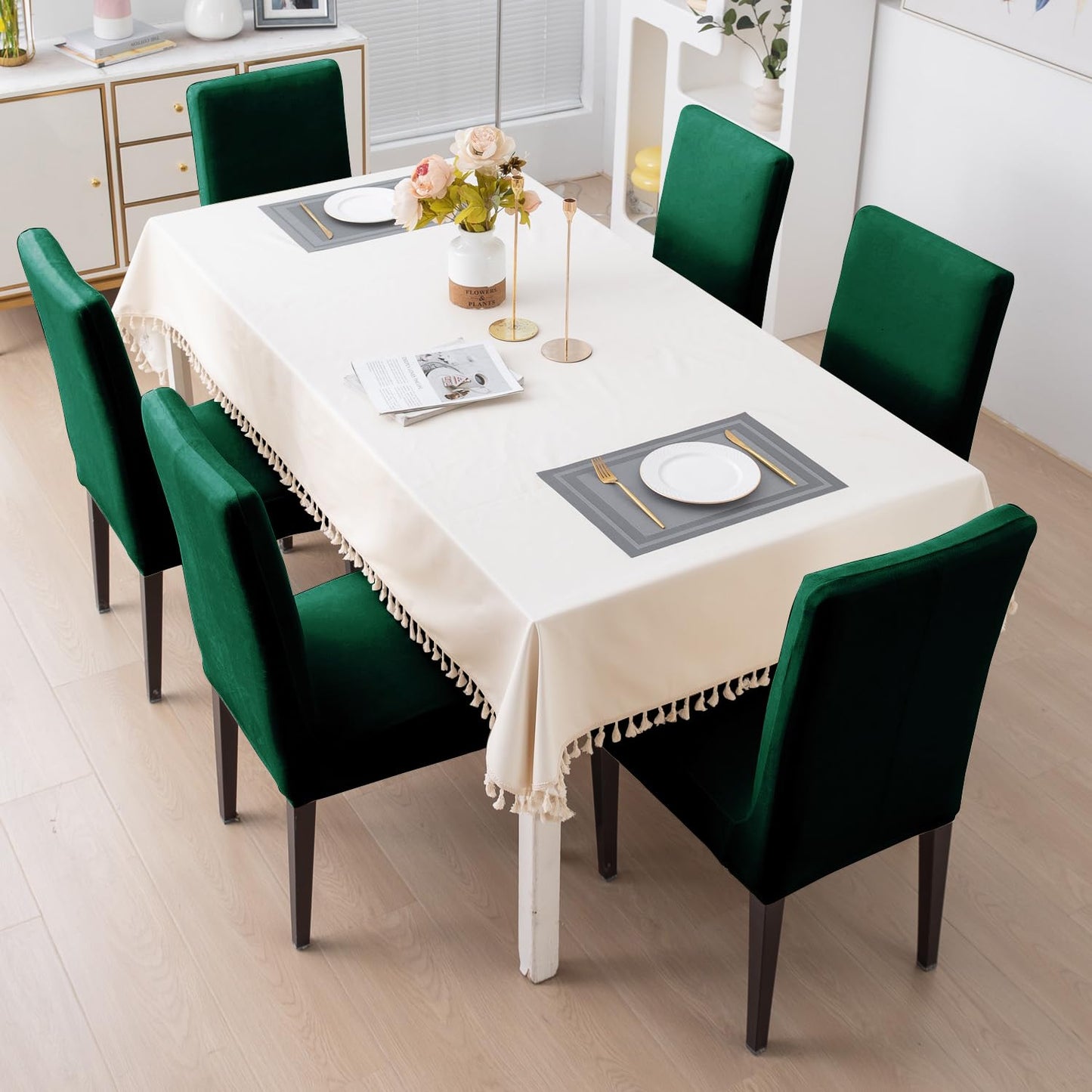 Elastic Stretchable Premium Velvet Dining Chair Cover, Hunter Green
