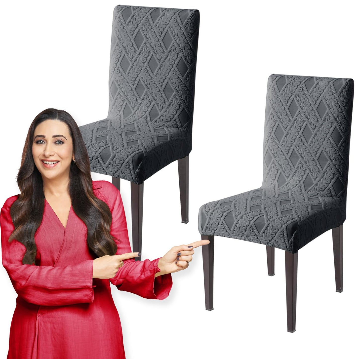 Chair Cover Set of 1/2/4/6, 190 GSM Jacquard, Dark Grey