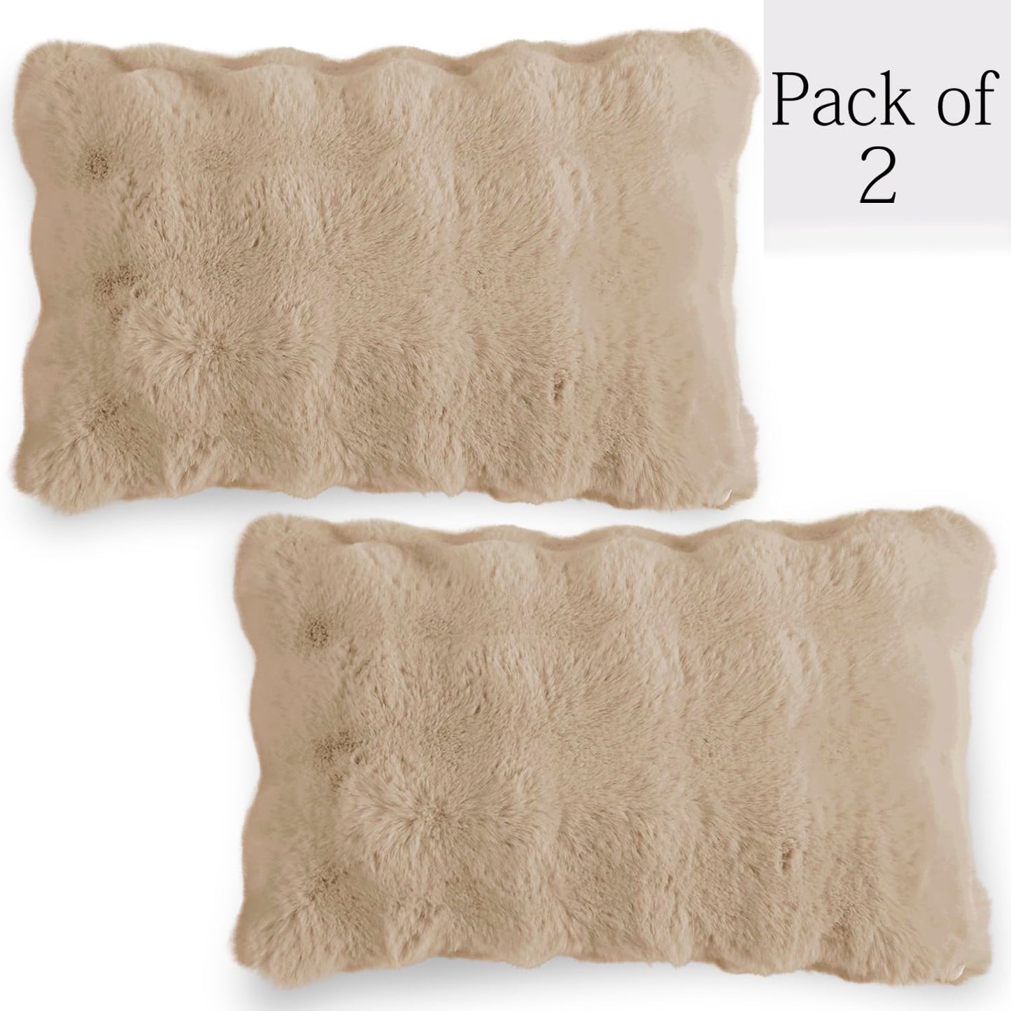 Faux Rabbit Fur Sofa Cushion Covers Pack of 2, Latte Brown