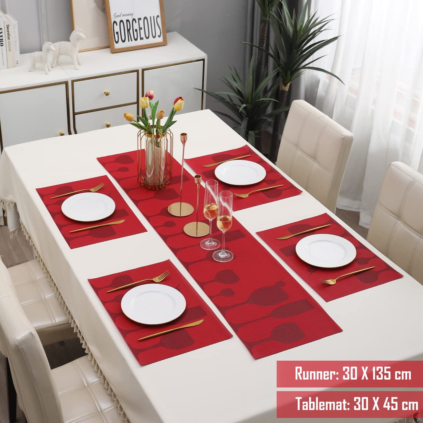 PVC Dining Table Mats, Cherry Red