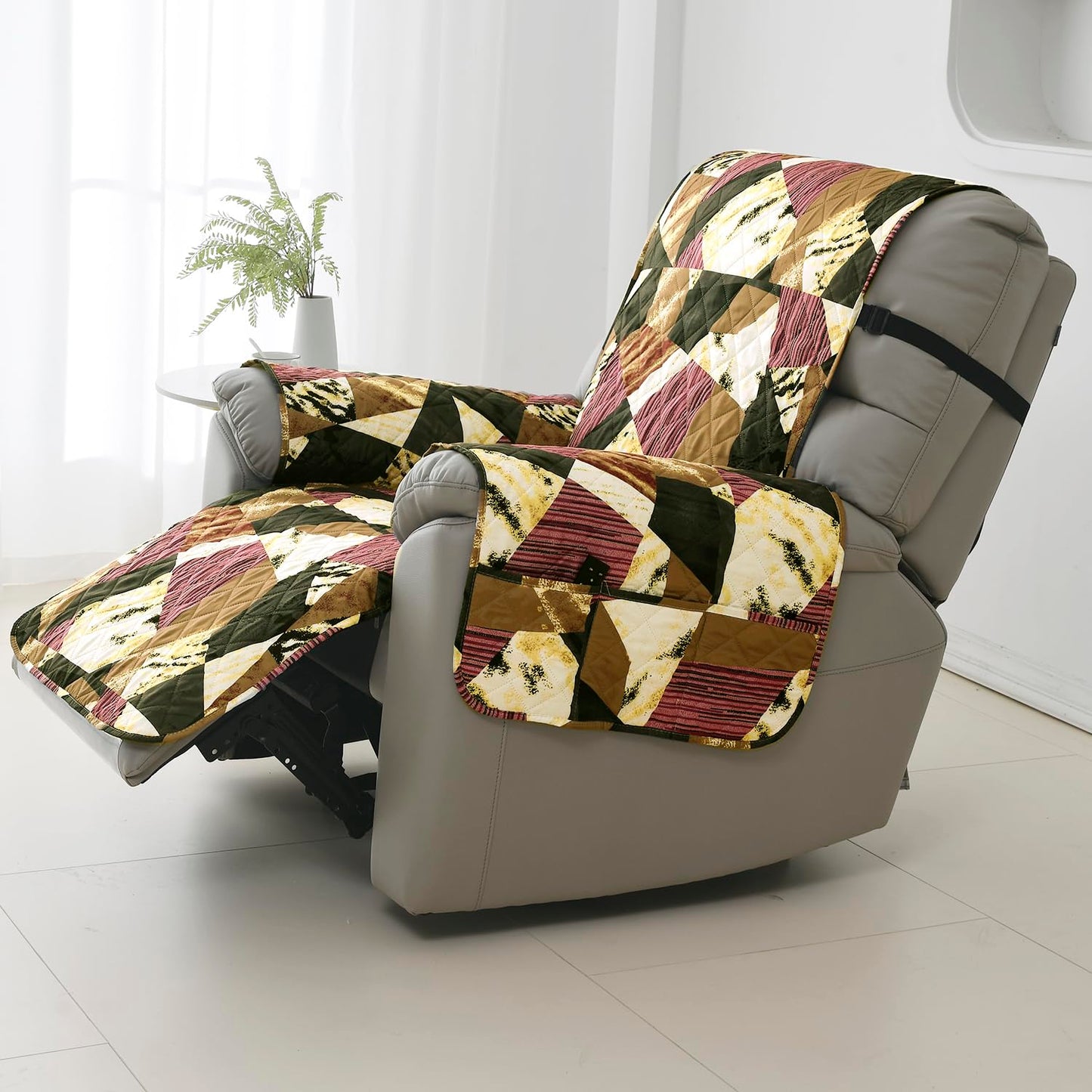 Quilted Recliner Water Repellent & Waterproof Cover for Small / Large - Wine Abstract Geometry