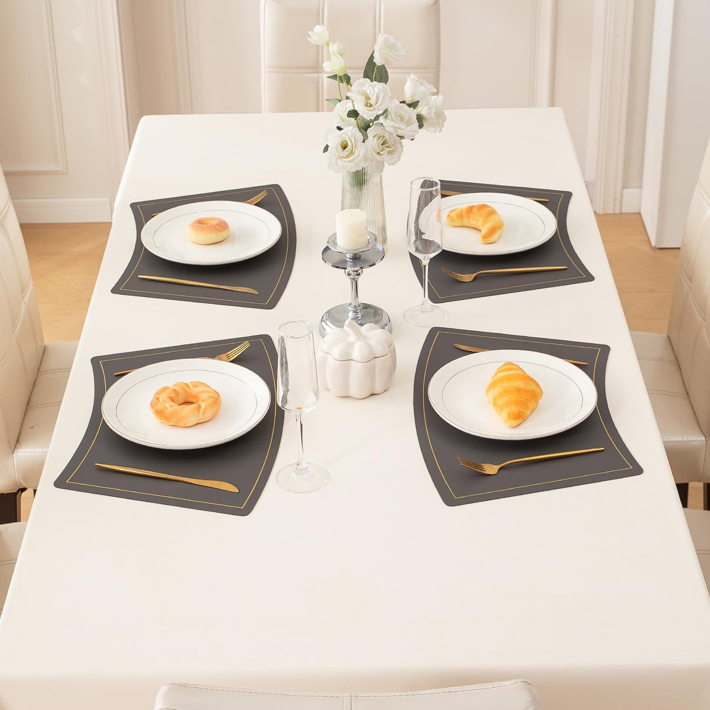 Premium Faux Leather Dining Table Mats, Graphite Grey