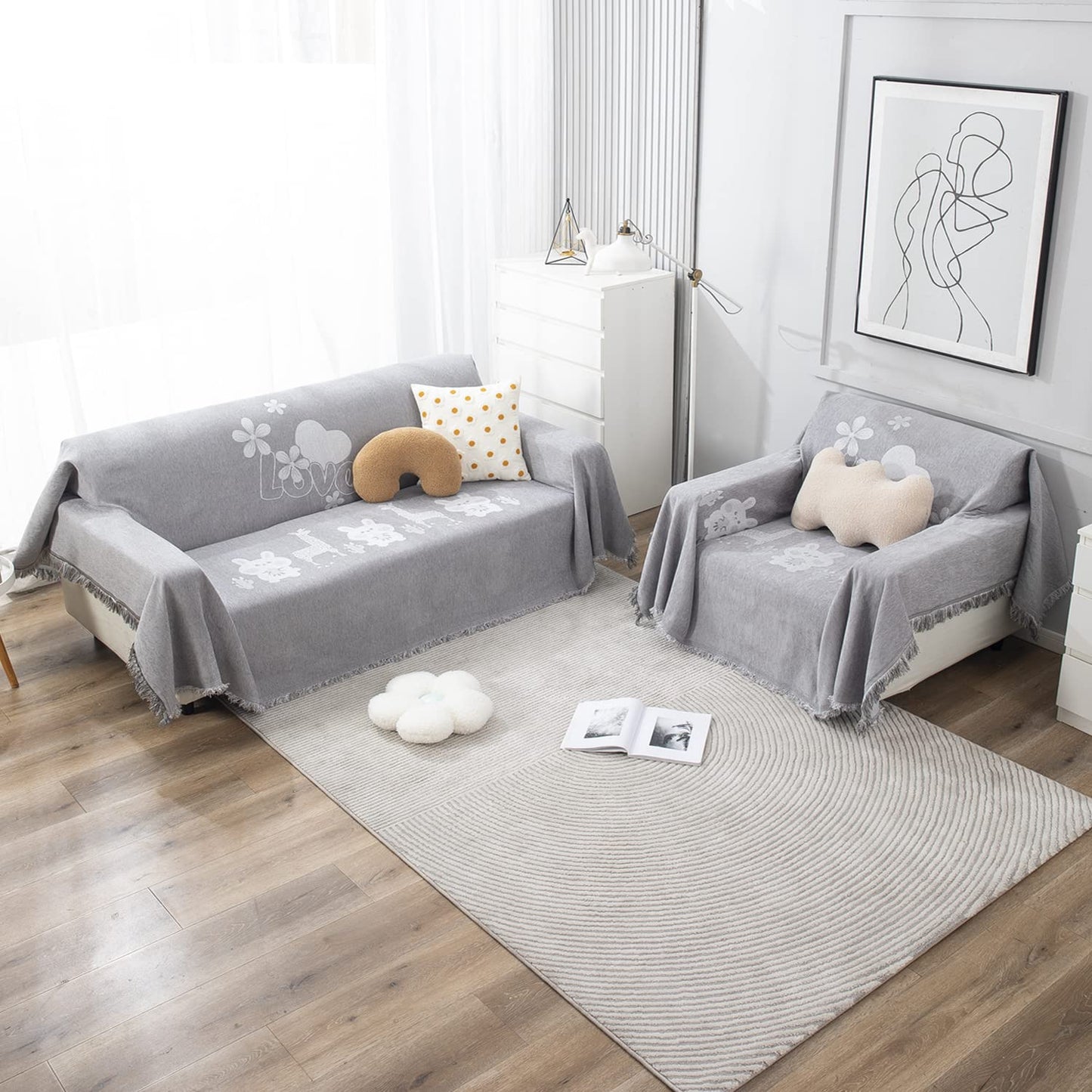 Thick, Soft and Pet Friendly Chenille Sofa Cover Throw, Grey Nature