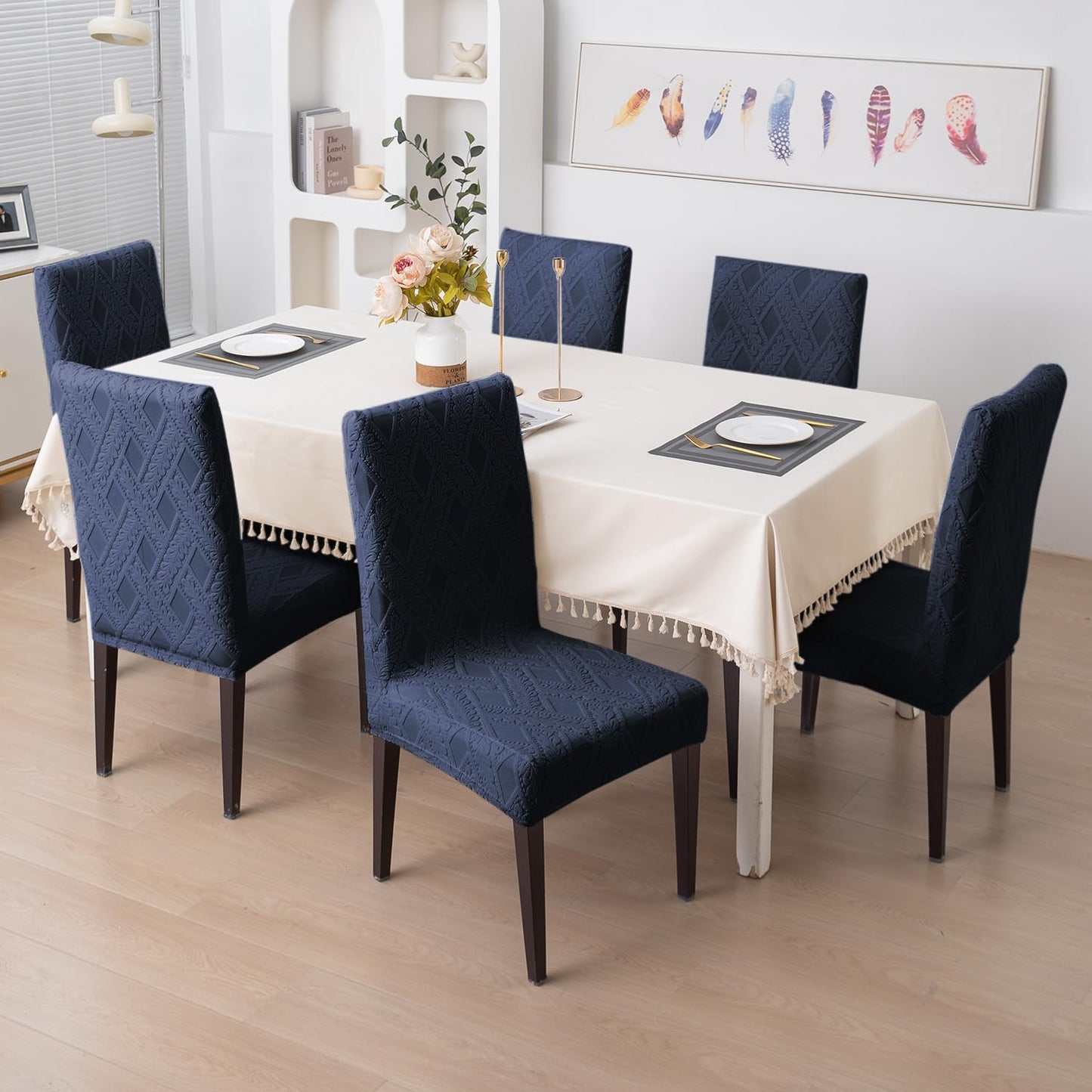 Chair Cover Set of 1/2/4/6, 190 GSM Jacquard, Blue