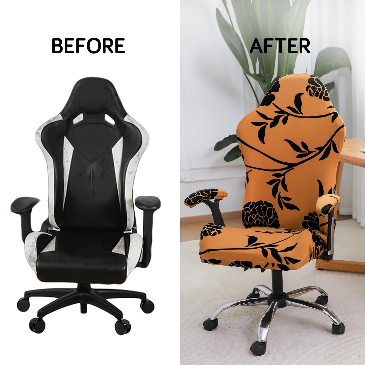 Gaming Chair Seat Cover Elastic Computer Rotating Chair, Copper Brown Floral