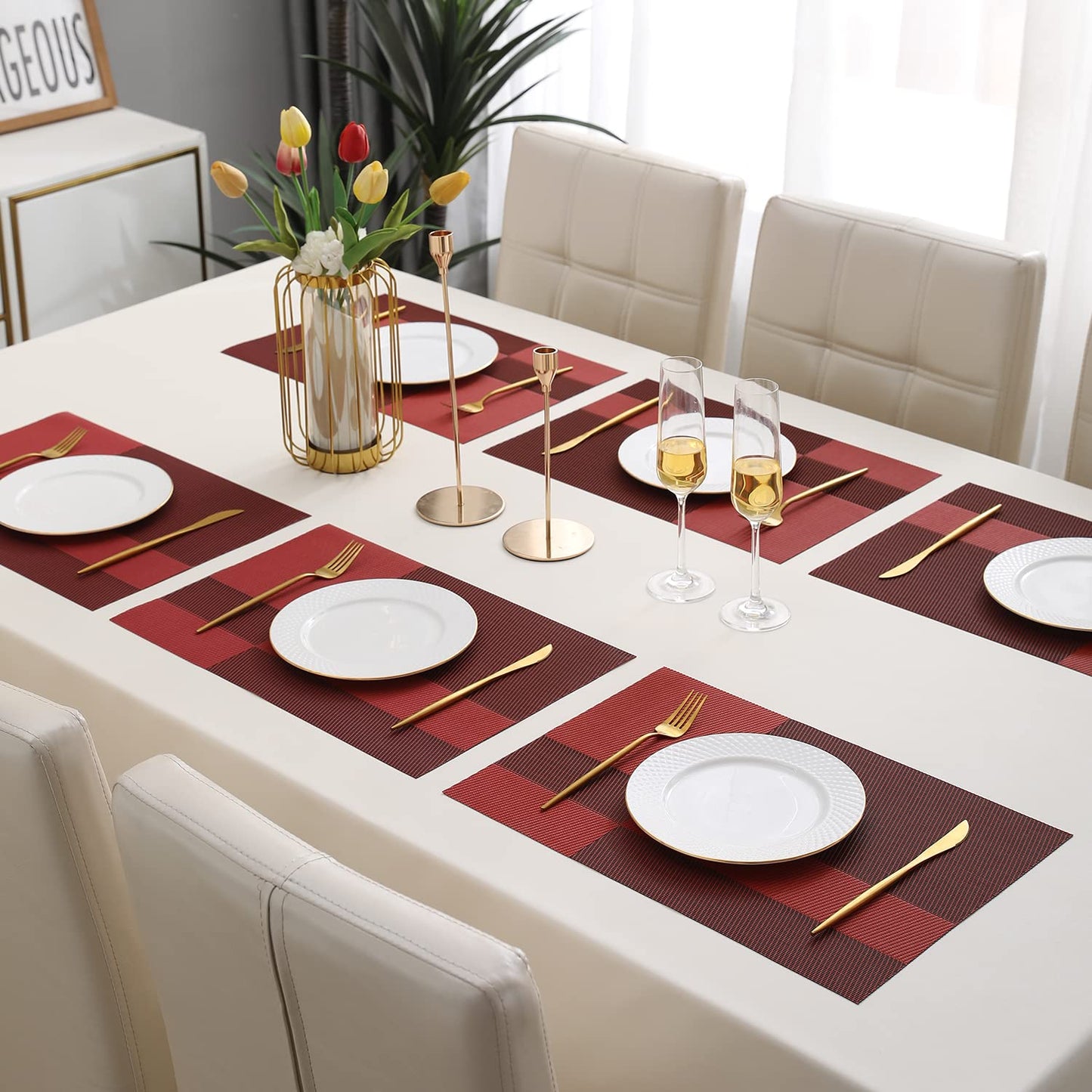 PVC Dining Table Mats, Ruby Red
