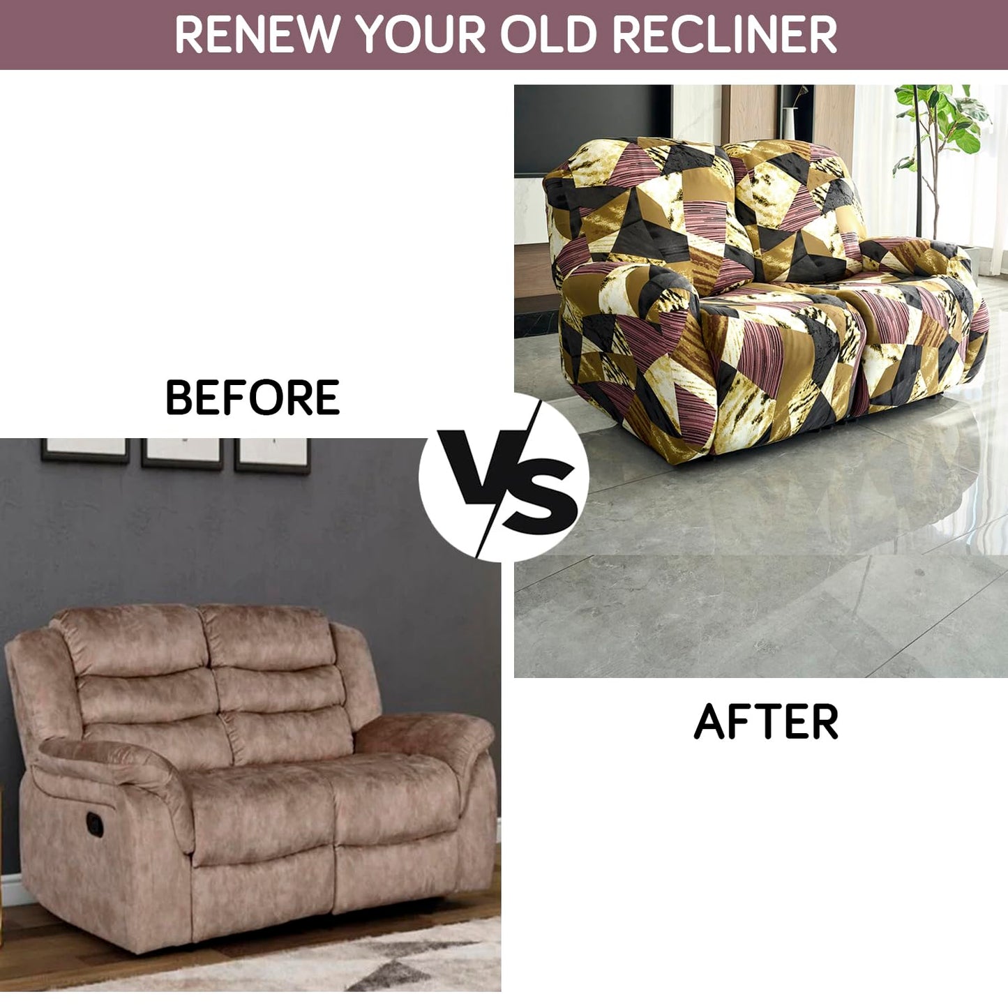 Elastic Stretchable Printed 140gsm Fully Covered Recliner Sofa Cover, Wine Abstract Geometry