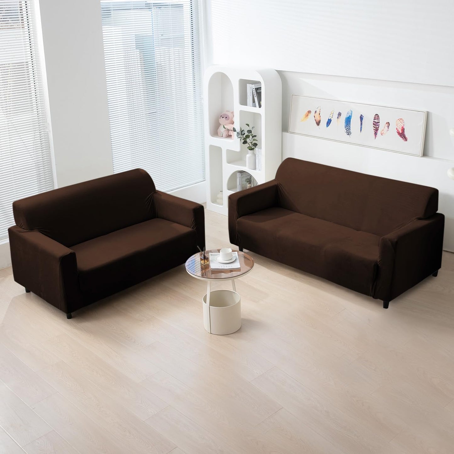 Brown premium elastic velvet sofa cover for 3+2 seater sofa set