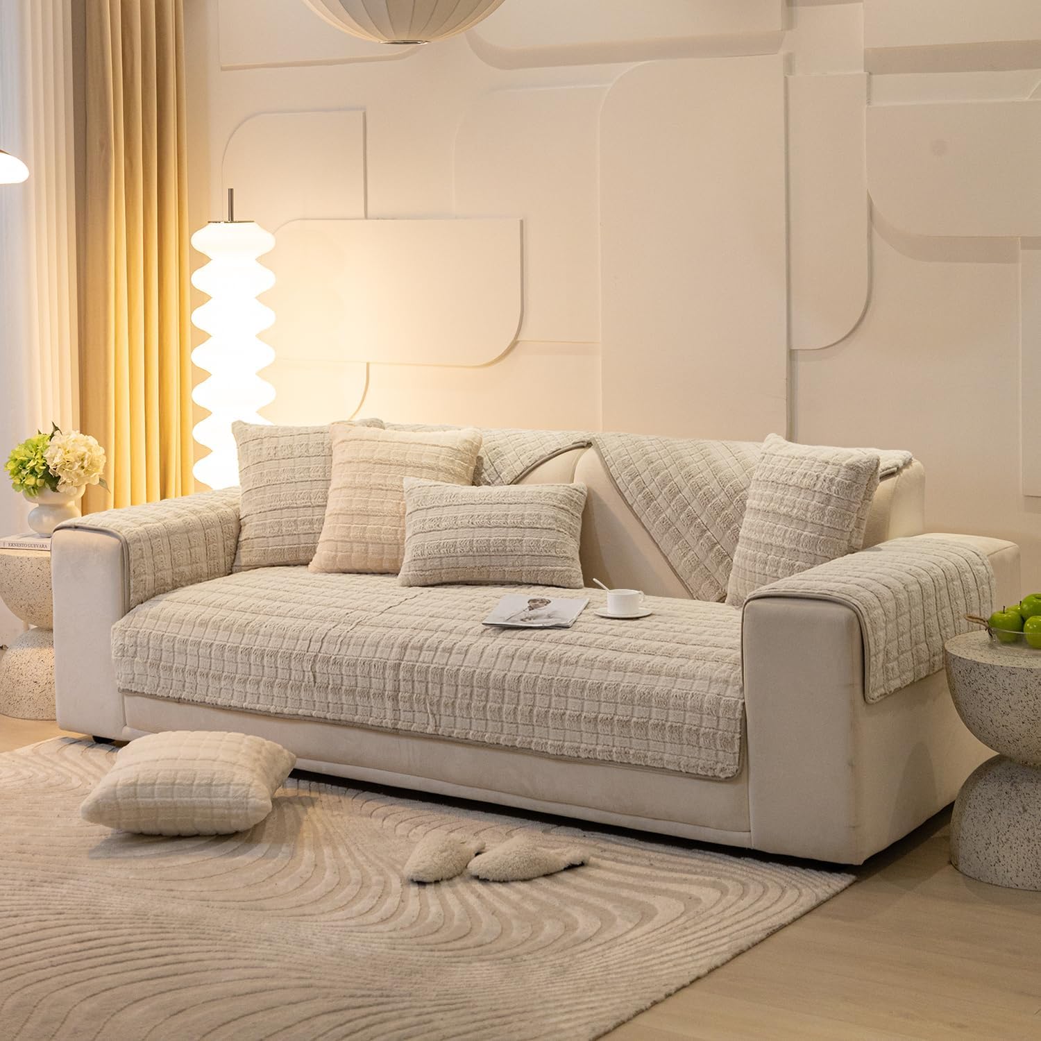 Buy cozy Beige Colour Zippered Plush Sofa Pillow Covers for Luxury Look