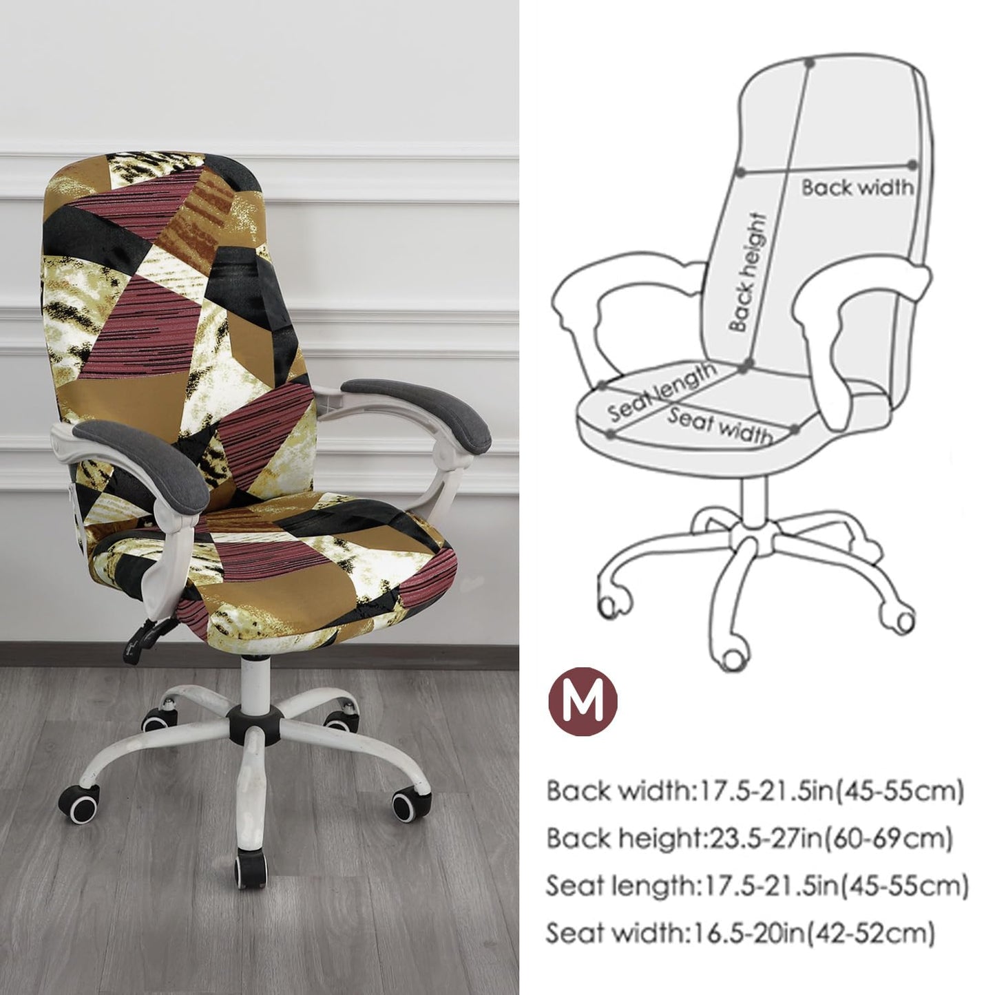 HOKIPO 140gsm Stretchable Office Chair Cover, Wine Abstract Geometry - Medium / Large