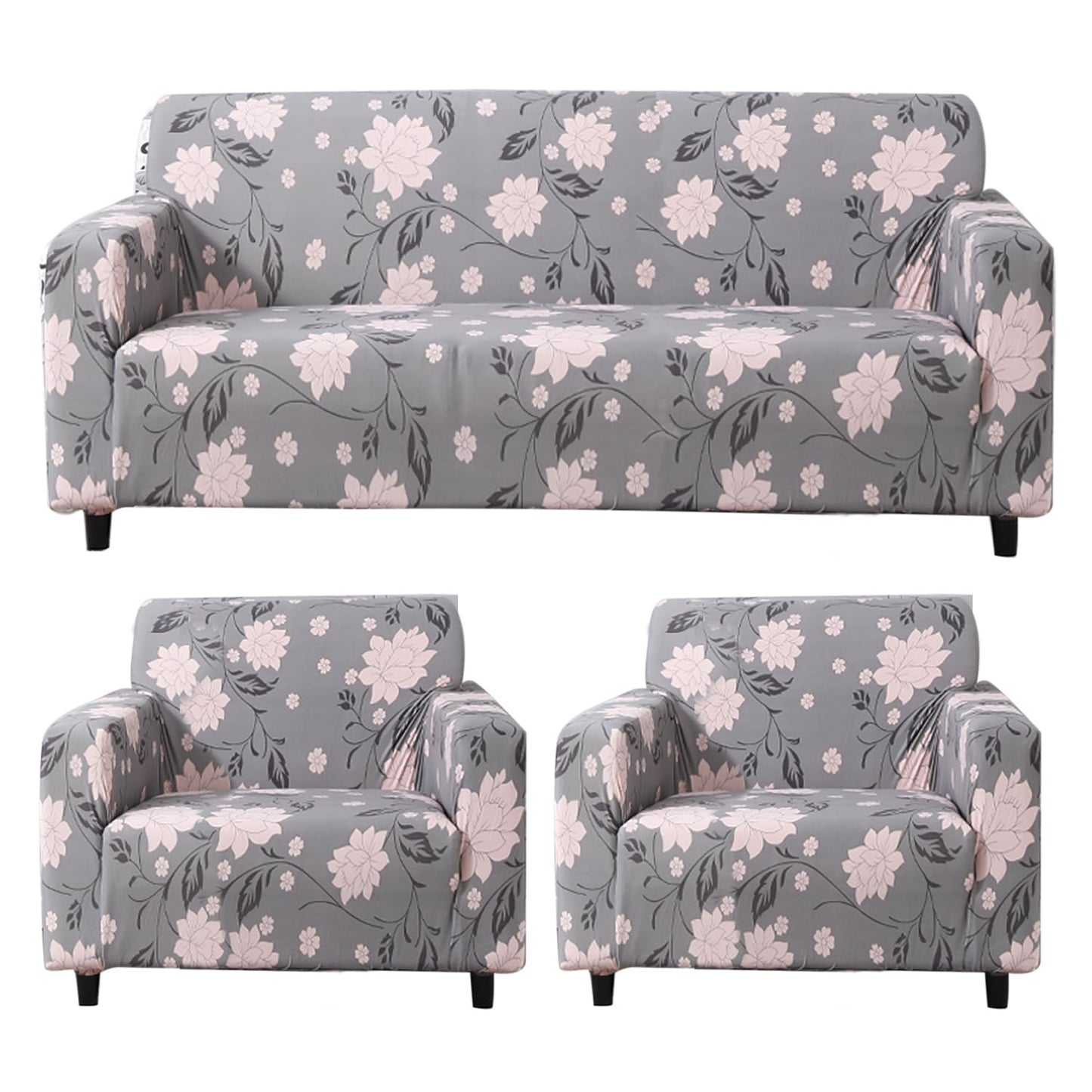 Grey Dahila stretchable sofa cover 3+1+1 seater sofa cover