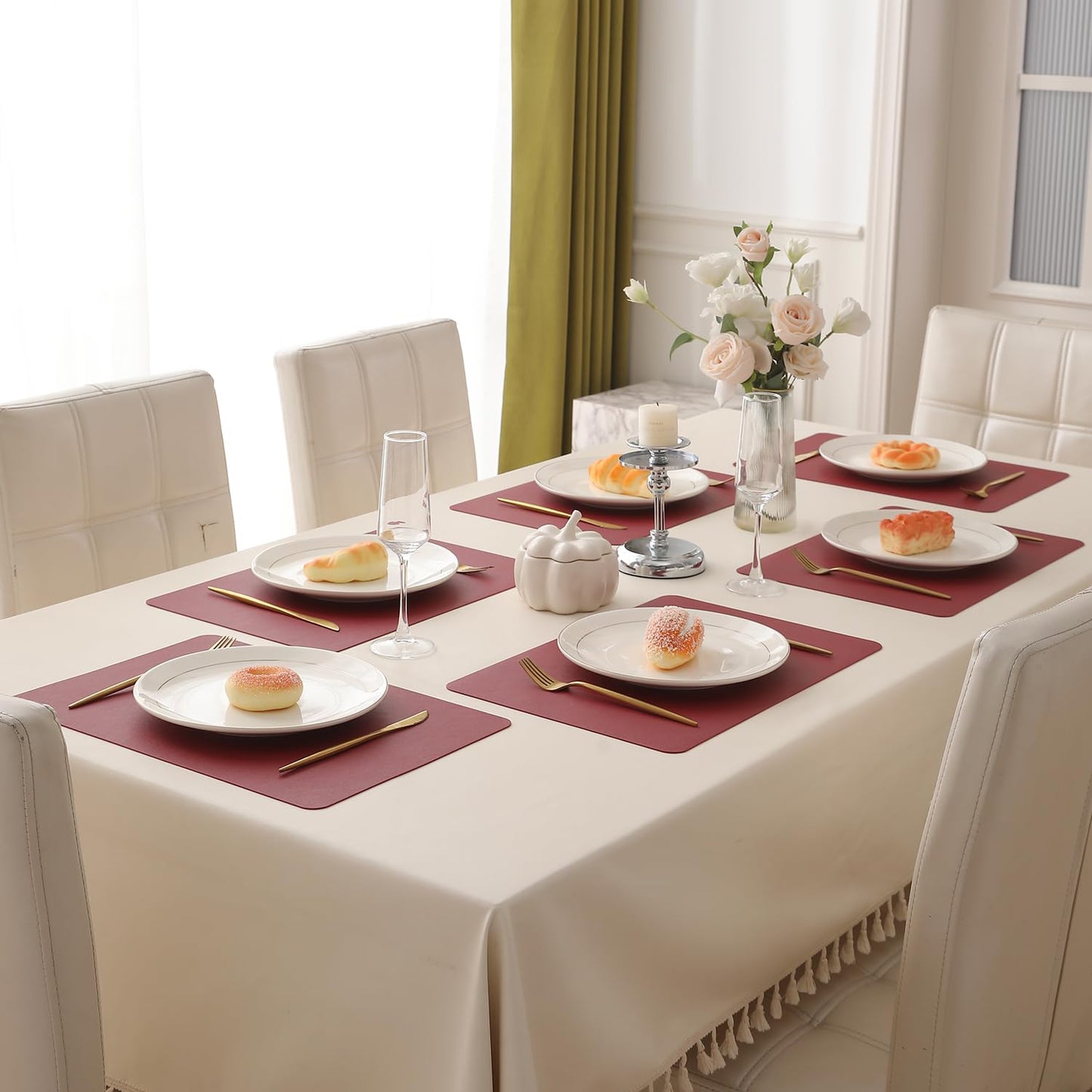 Premium Faux Leather Dining Table Mats, Dark Red