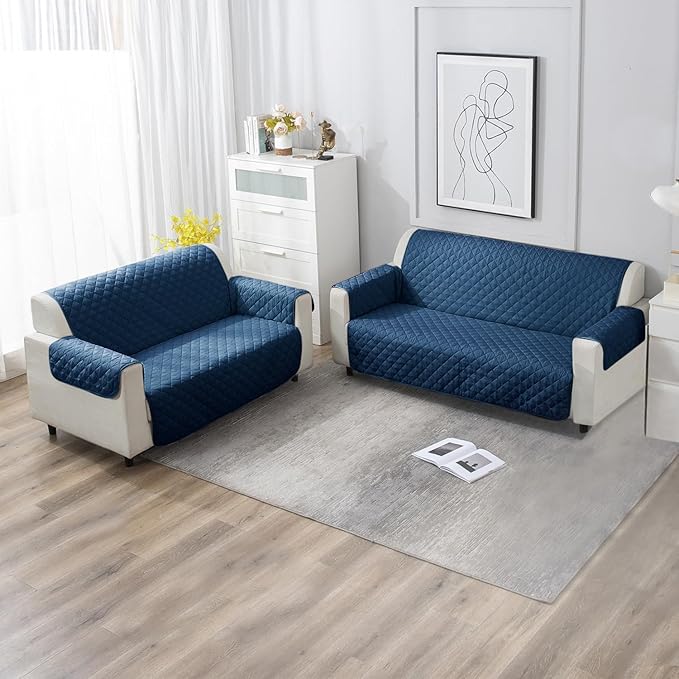 Navy Blue quilted 3+2 seater sofa set