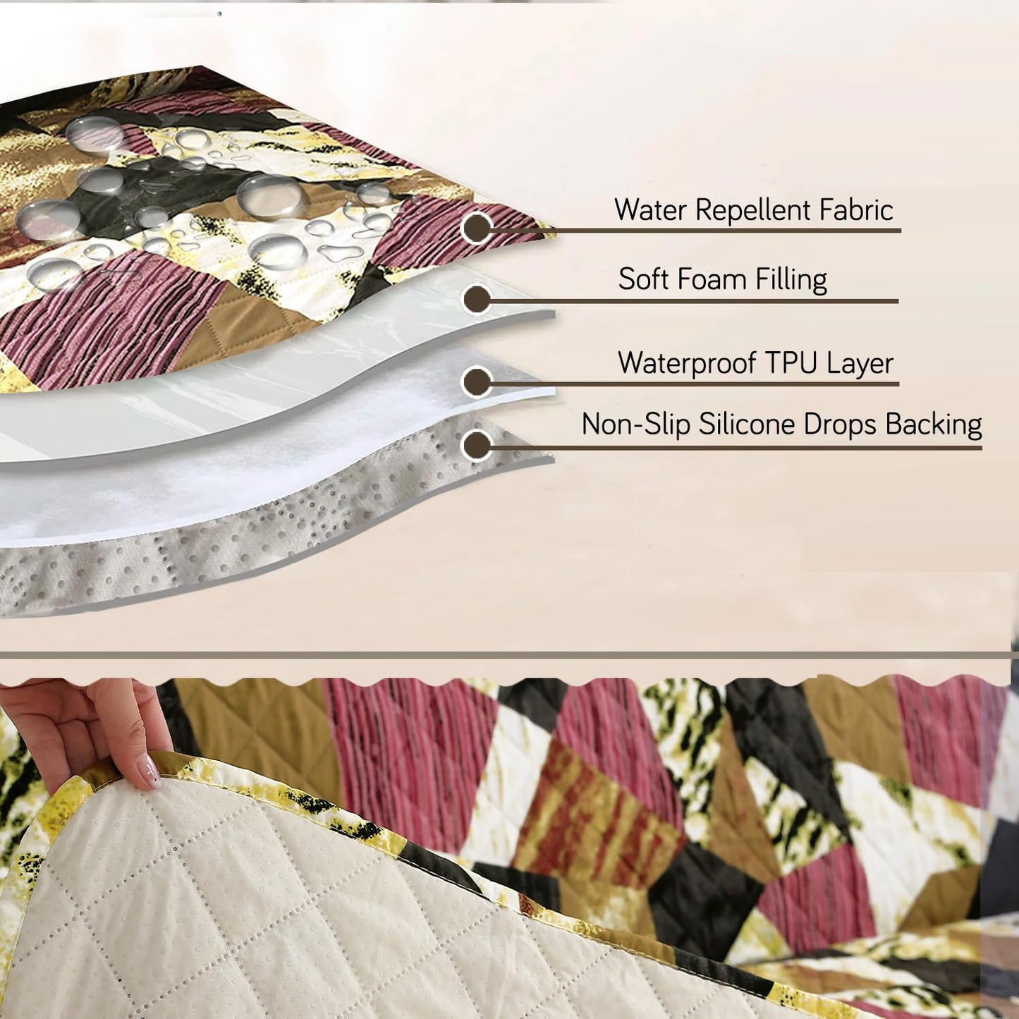 Quilted Recliner Water Repellent & Waterproof Cover for Small / Large - Wine Abstract Geometry