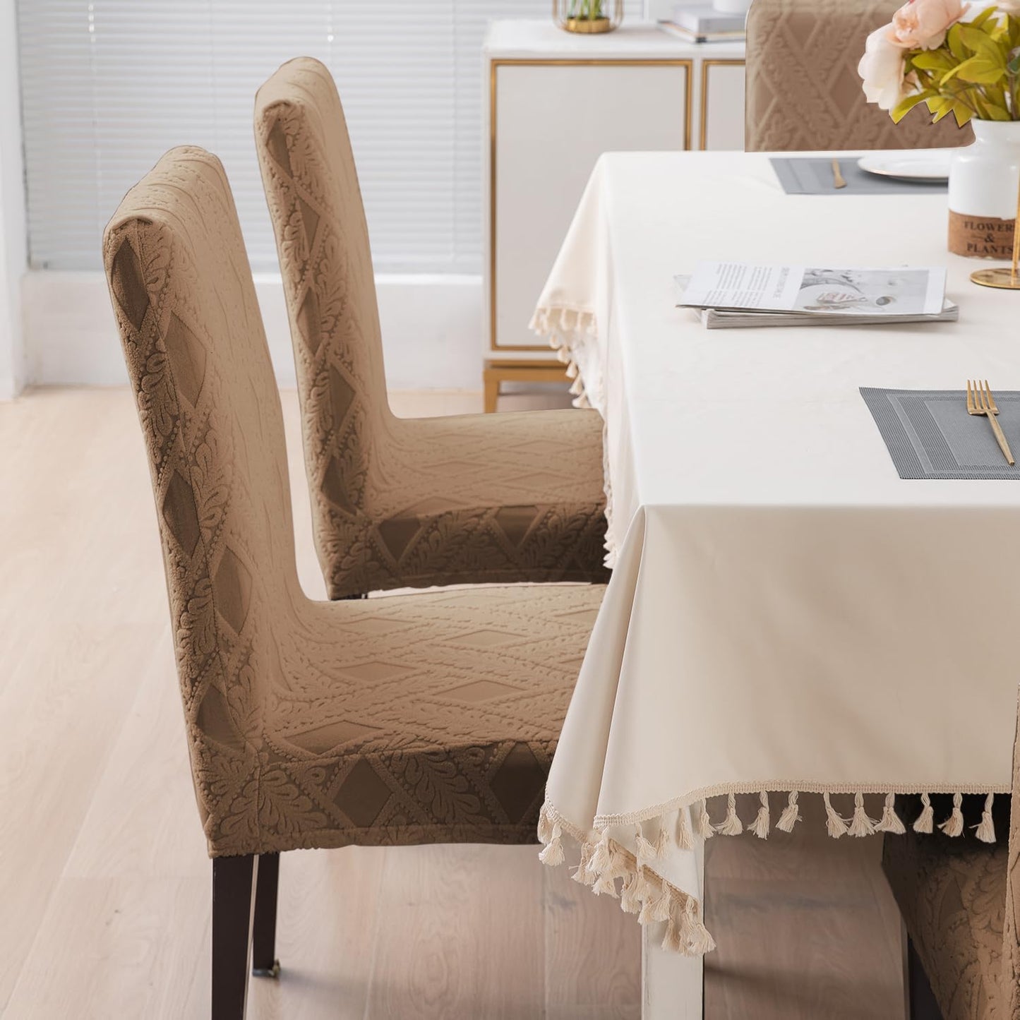 Chair Cover Set of 1/2/4/6, 190 GSM Jacquard, Brown