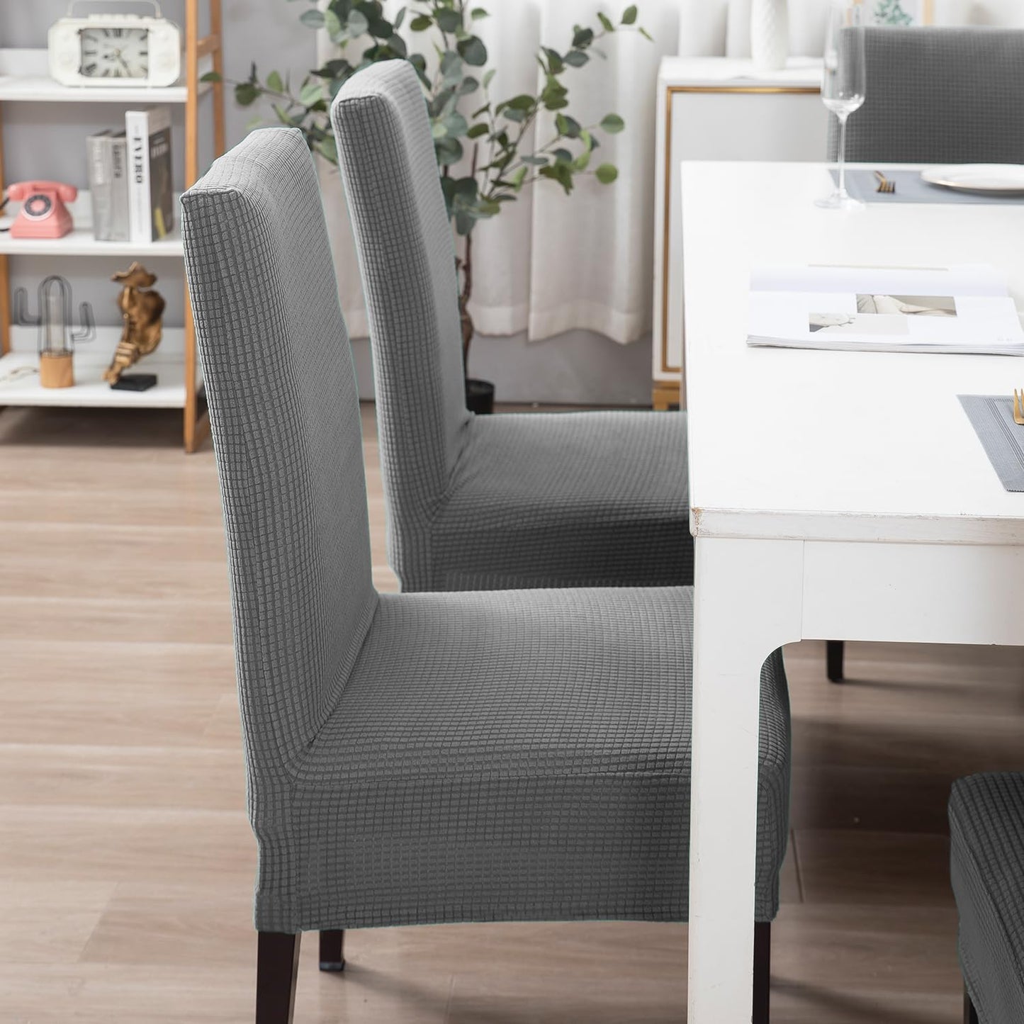 200 GSM Jacquard Set of 1/2/4/6 Dining Chair Cover, Light Grey