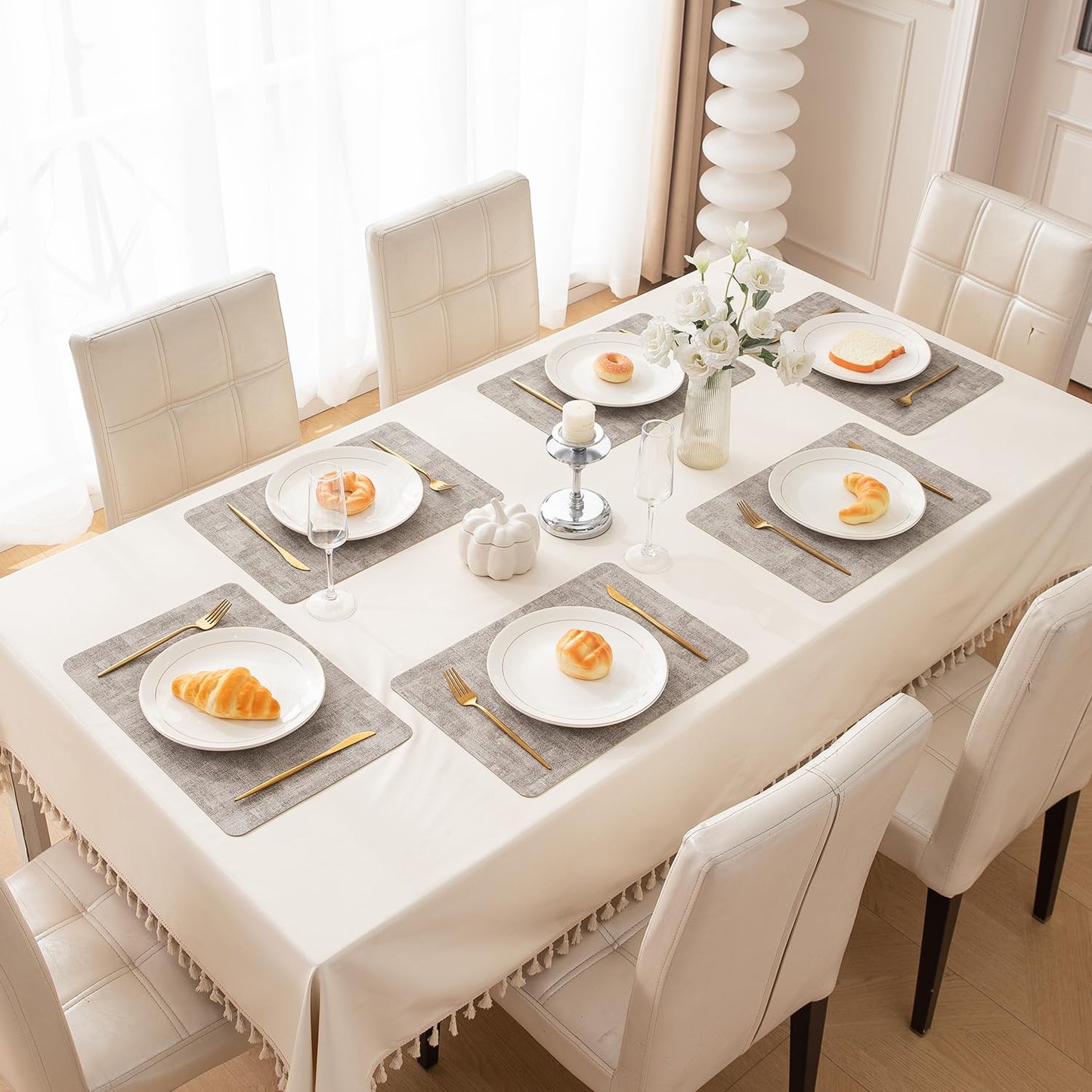 Premium Faux Leather Dining Table Mats, Light Brown
