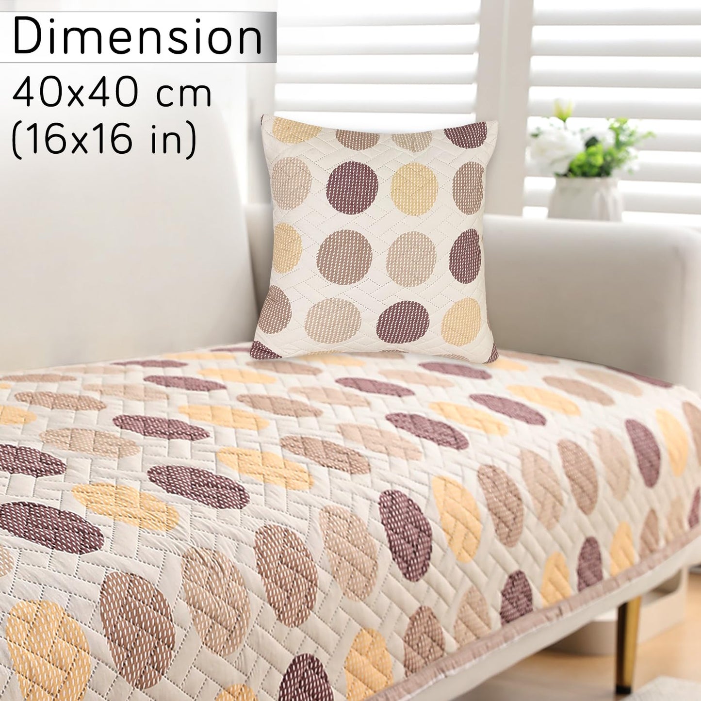 Buy Brown Polka Dot Print Zippered Square Quilted Sofa Pillow Covers | set of 2