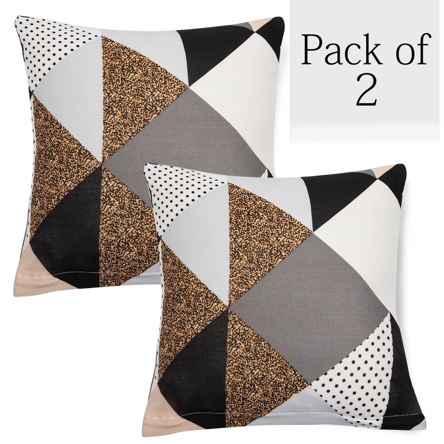 Grey Brown Geometric Print 16 by 16 zippered square sofa cushion covers Set of 2