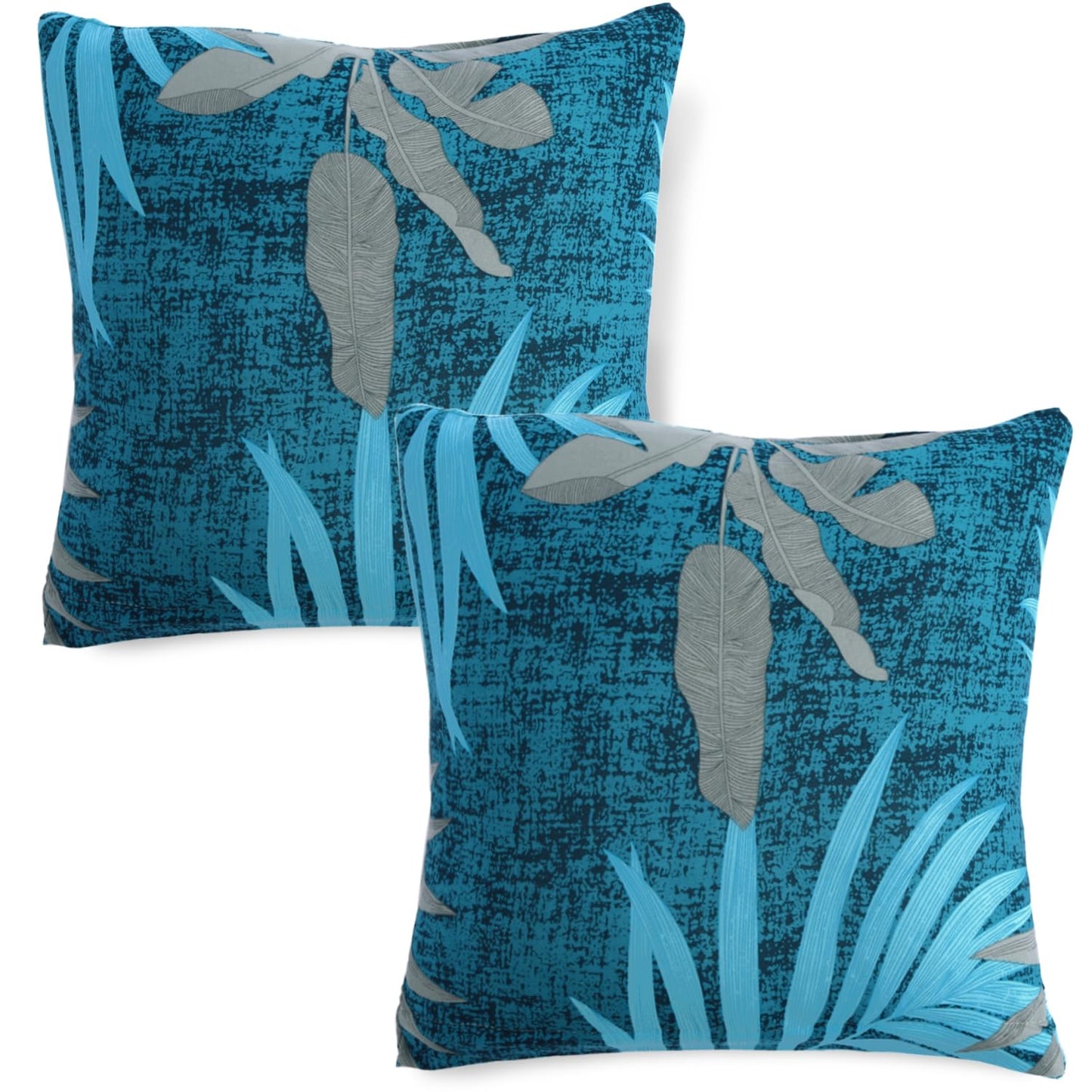 Stretchable Pack of 2 Cushion Cover 16x16, Sea Blue Tropical Leaves