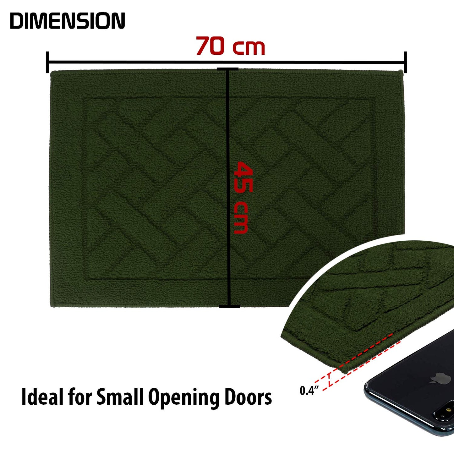Entrance Door Inside and Outside Dirt Trapper Mat Polypropylene Fiber Anti-Slip Rubber Back Machine Washable Mat, Rectangular - 45 x 70 cm, Green