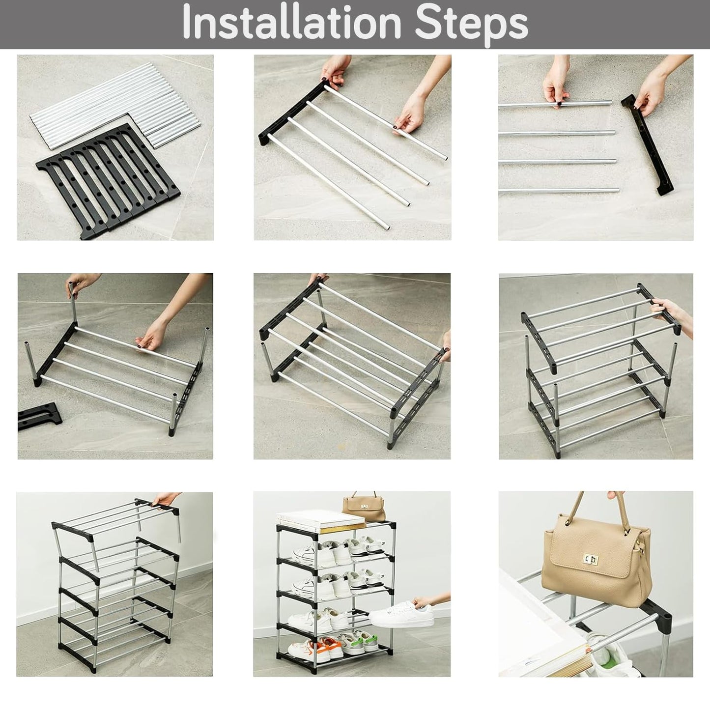 3/5 Layer Metal Shoe Rack for Home Outdoor Shoe Stand Organiser, Black