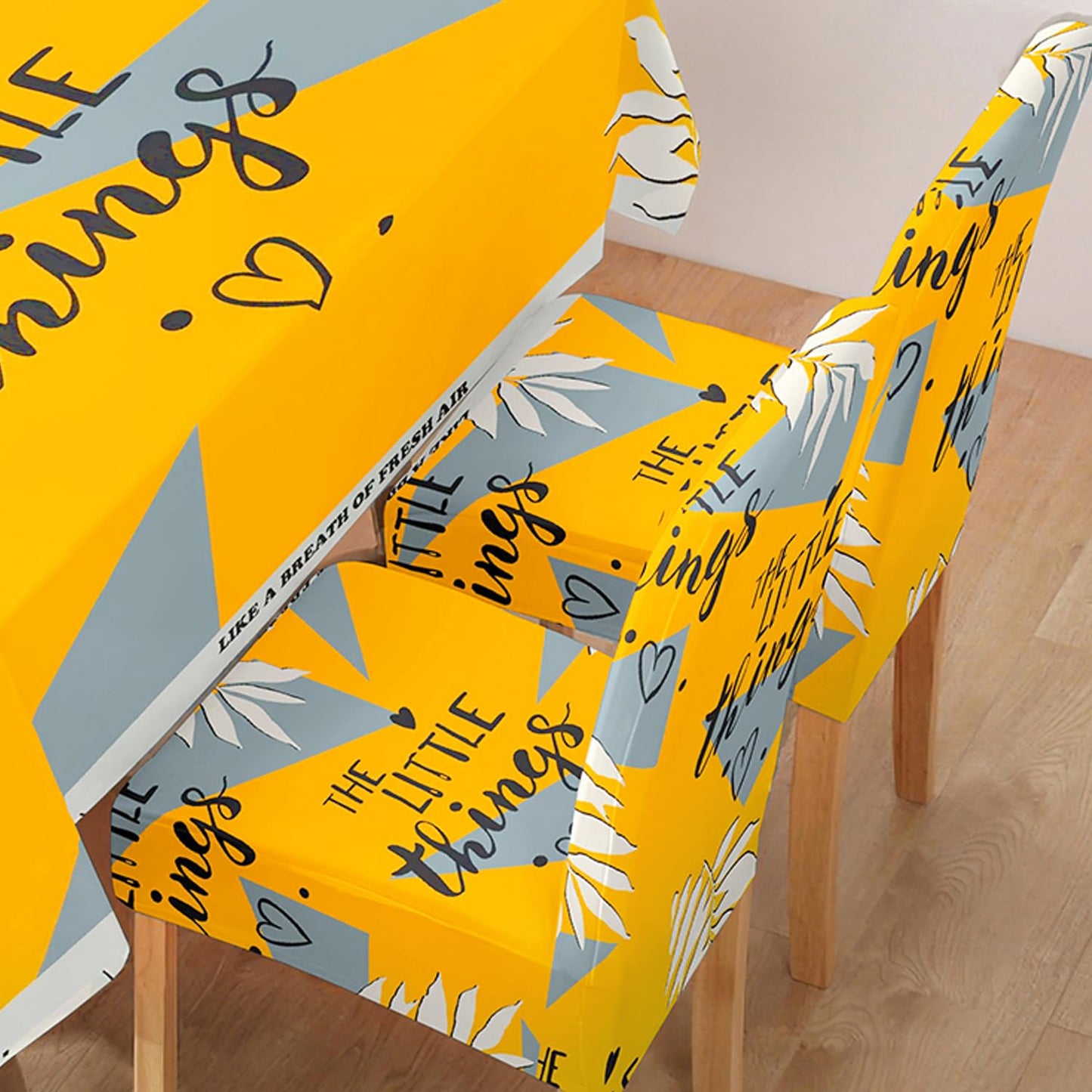 HOKIPO Polyester Dining Chair Covers Set of 4/6 with Matching Tablecloth, Typography Cyber Yellow