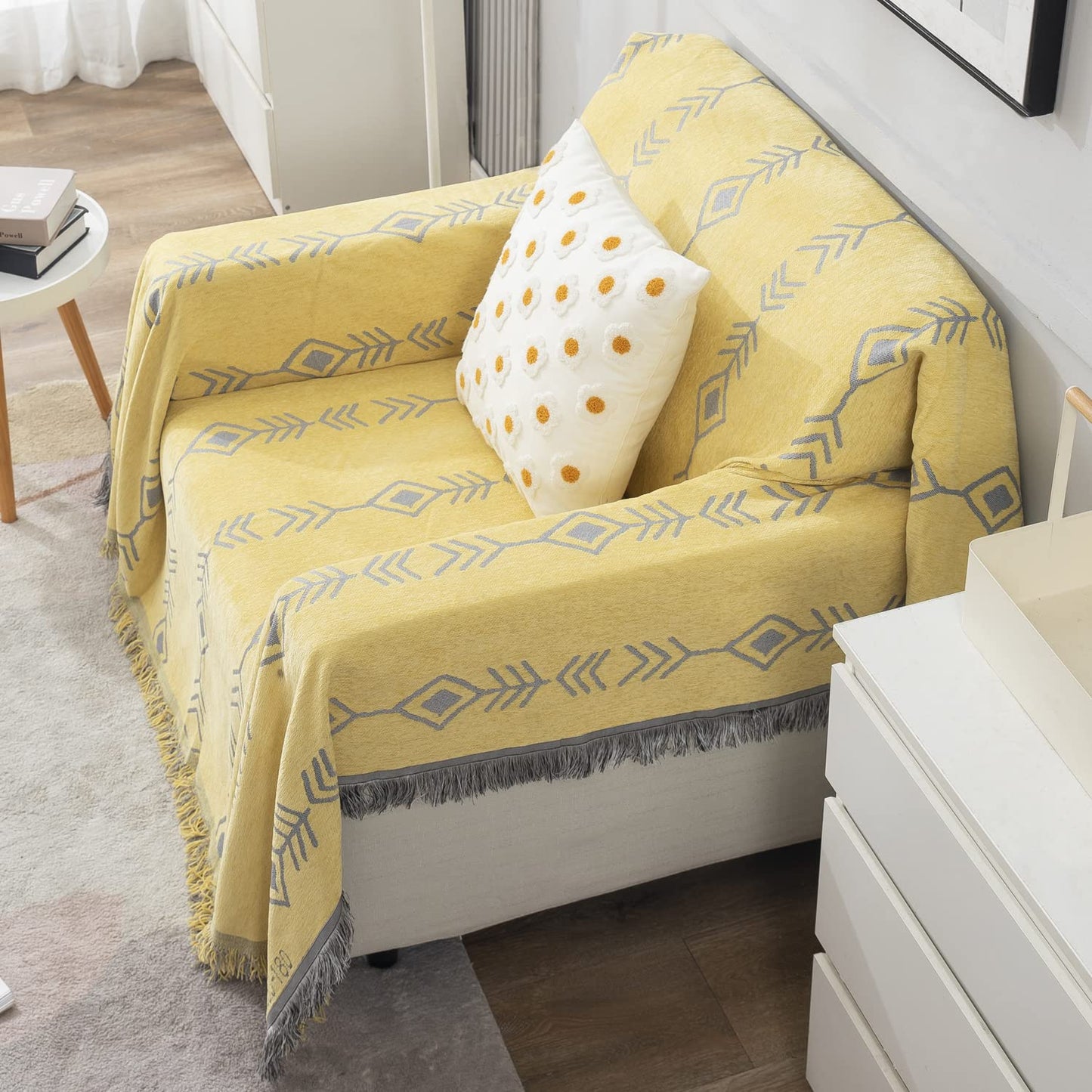 Yellow Aztec, Thick, Soft and Pet Friendly Chenille Sofa Cover Throw