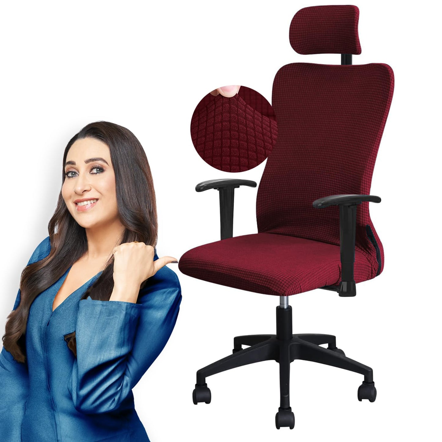 Stretchable Jacquard Office Boss Chair Seat Cover with Headrest Cover for Computer Desk Chair, Burgundy