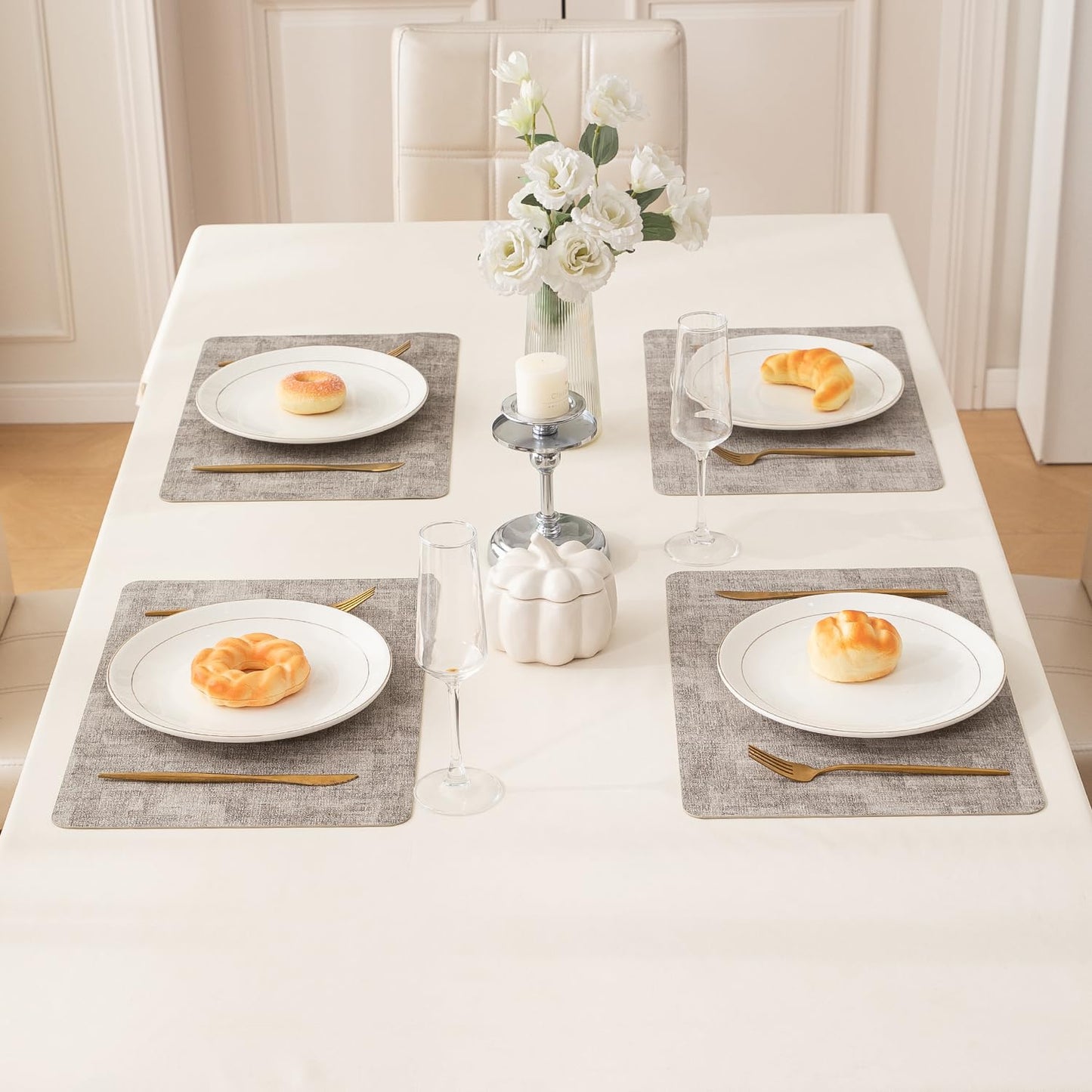 Premium Faux Leather Dining Table Mats, Light Brown