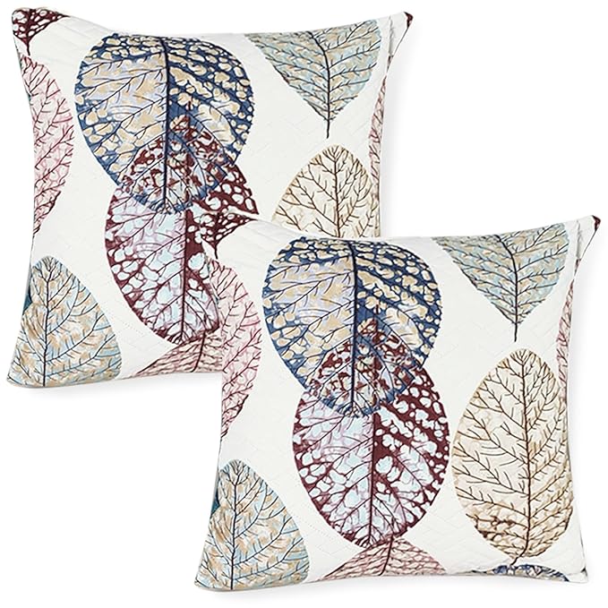 HOKIPO Quilted Sofa Cover Seat Mat for 1/2/3 Seater and Cushion Cover, Multicolor Linden Leaf