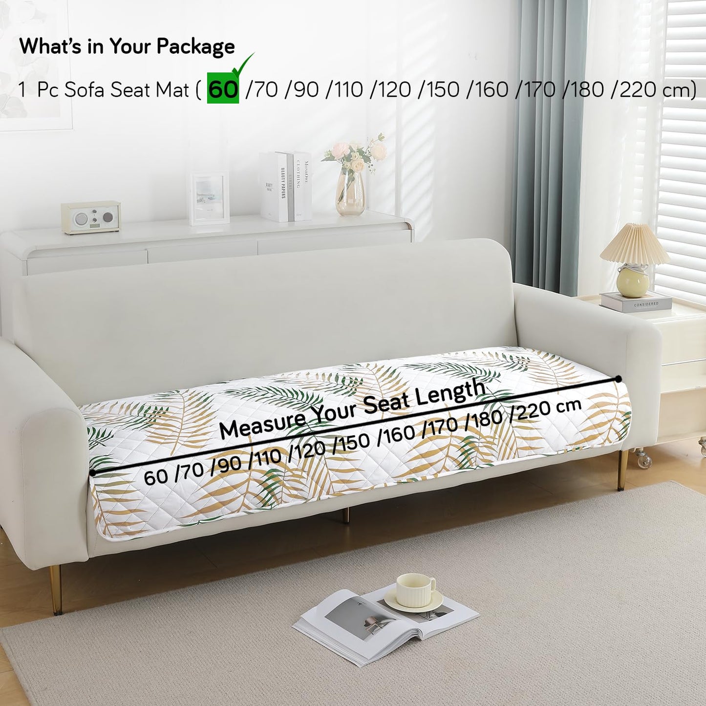 Quilted, Waterproof and Anti-Slip Sofa Cover Mat, Palm Leaves Forest Green