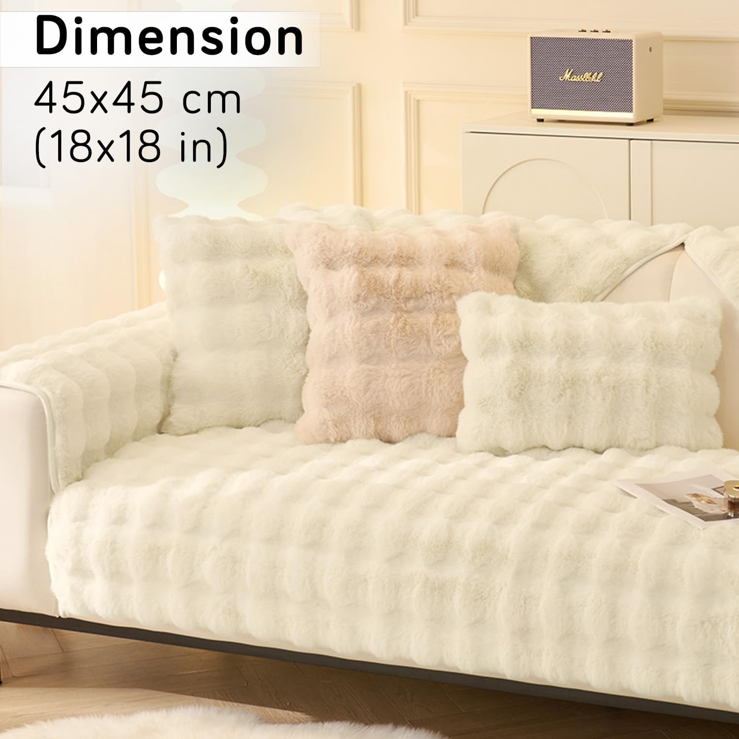 Buy cute Beige colour Zippered faux rabbit fur Sofa Pillow Covers