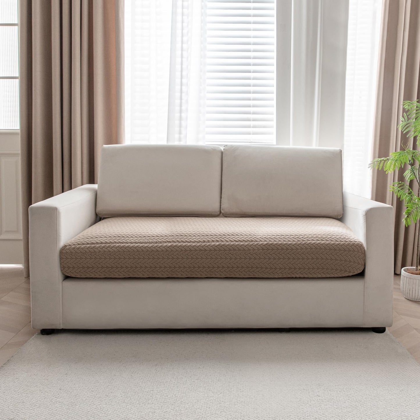 Stretchable Thick Jacquard Textured Seat Couch Cushion Cover for 1/2/3 Seaters, Brown