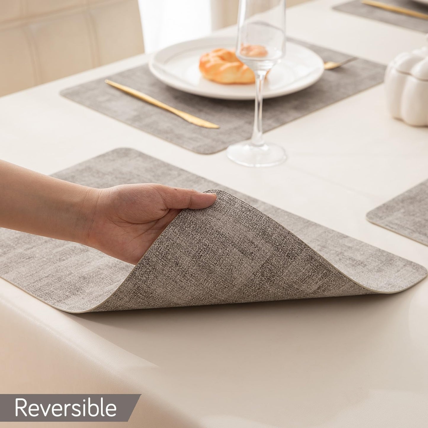 Premium Faux Leather Dining Table Mats, Light Brown