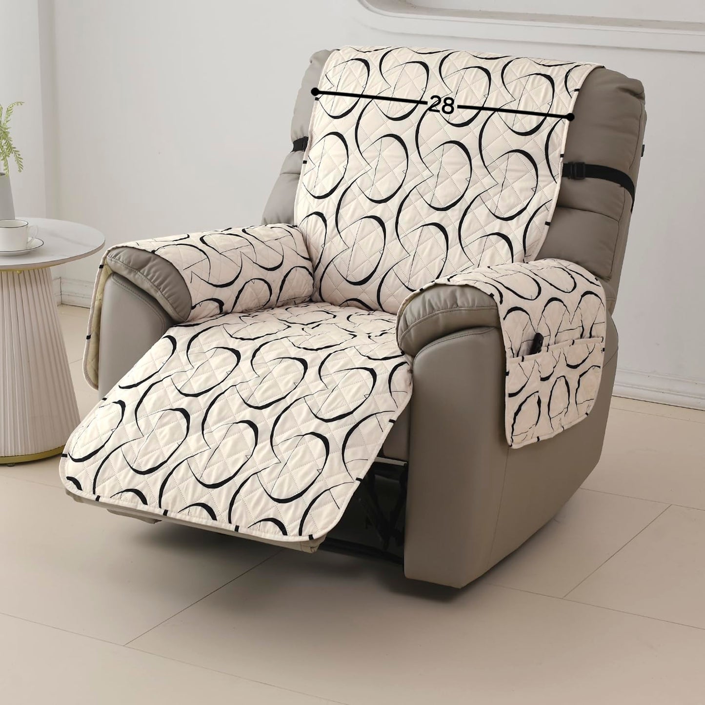 Quilted Recliner Water Repellent & Waterproof Cover for Small / Large - Natural Beige Abstract Art