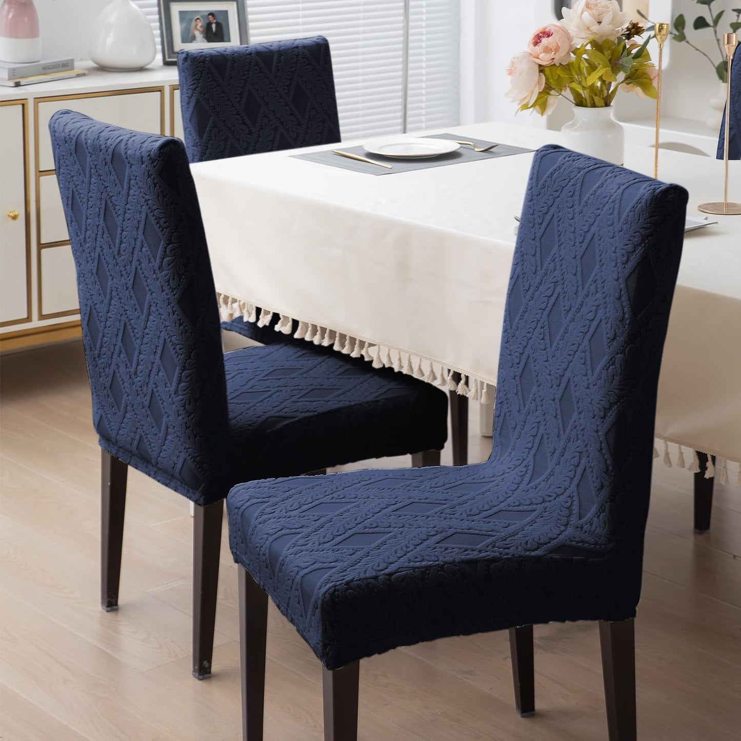 Chair Cover Set of 1/2/4/6, 190 GSM Jacquard, Blue